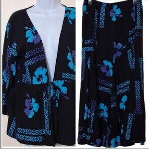 Bali Batiks Resort Wear Skirt Set Hand Painted Tie Front Top Small Skirt Medium
